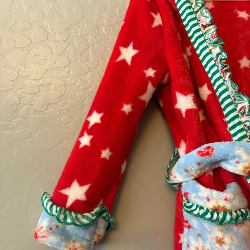 Matilda Jane evening in christmas red star holiday girls hooded robe size 4-6